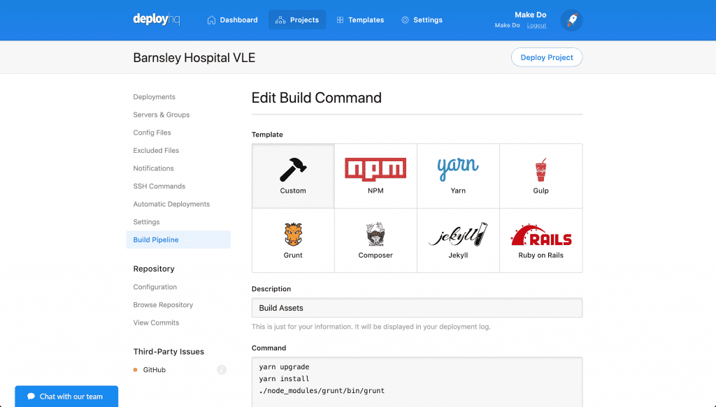 DeployHQ Build Commands