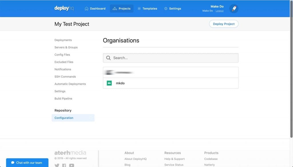 DeployHQ Choose a GitHub Organisation