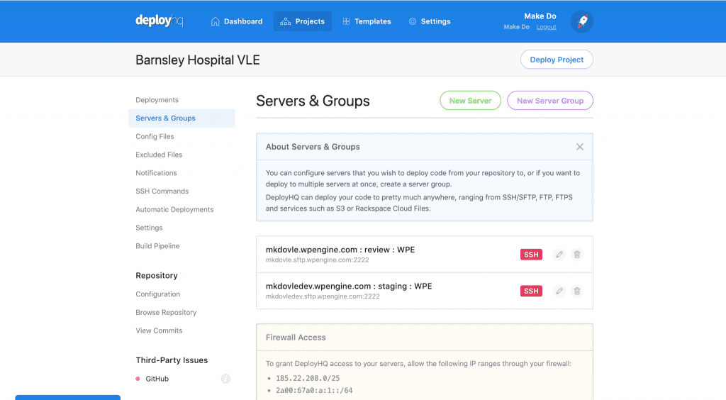 DeployHQ Servers and Groups